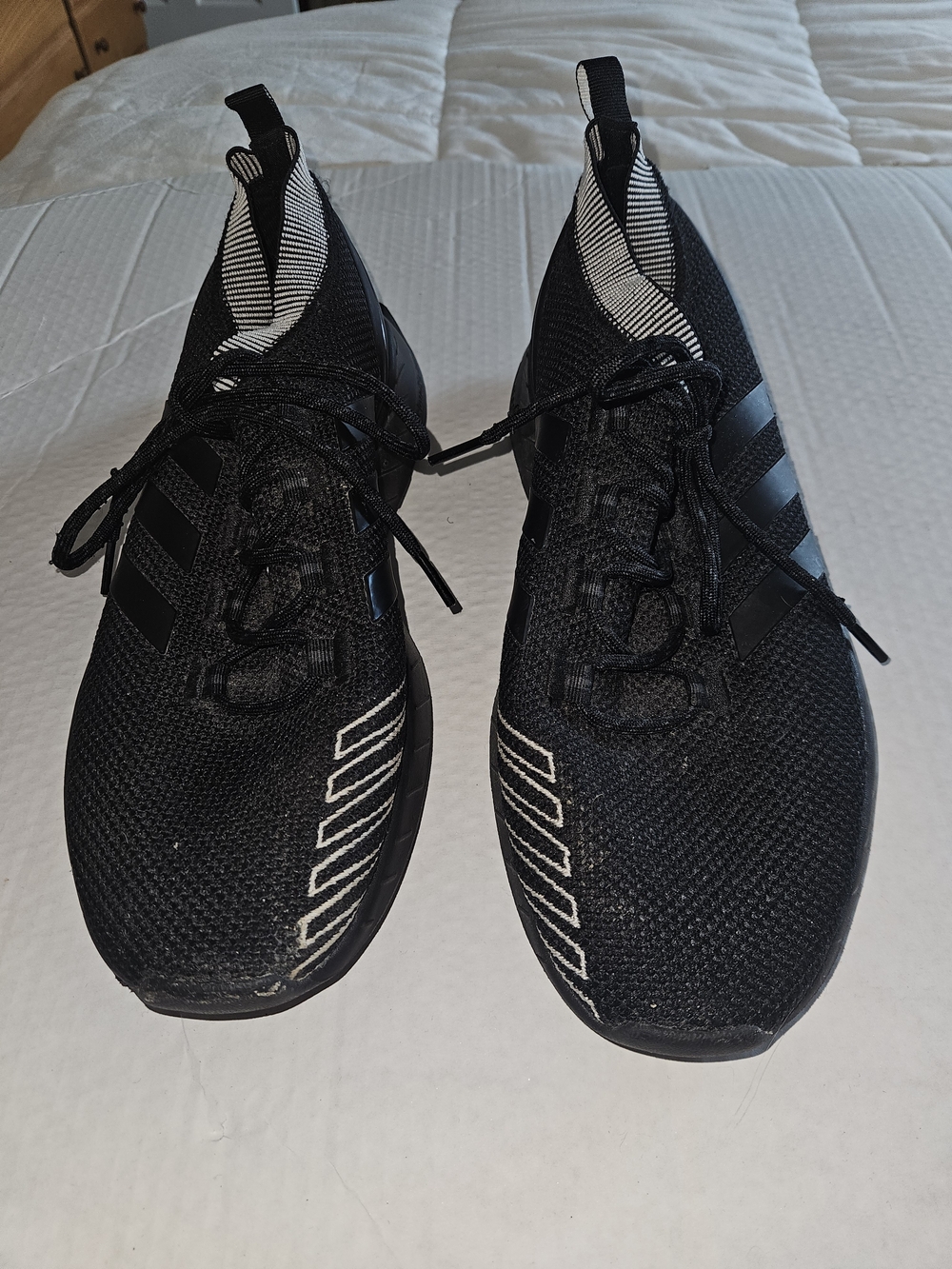 adidas Black and White Men’s Knit Lace-Up Sneakers